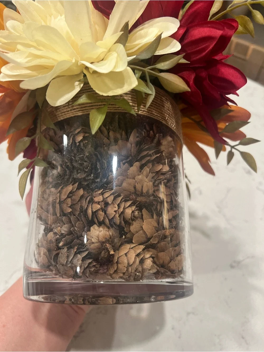 Pier 1 Fall Faux Floral Arrangement - Cream, Orange & Red